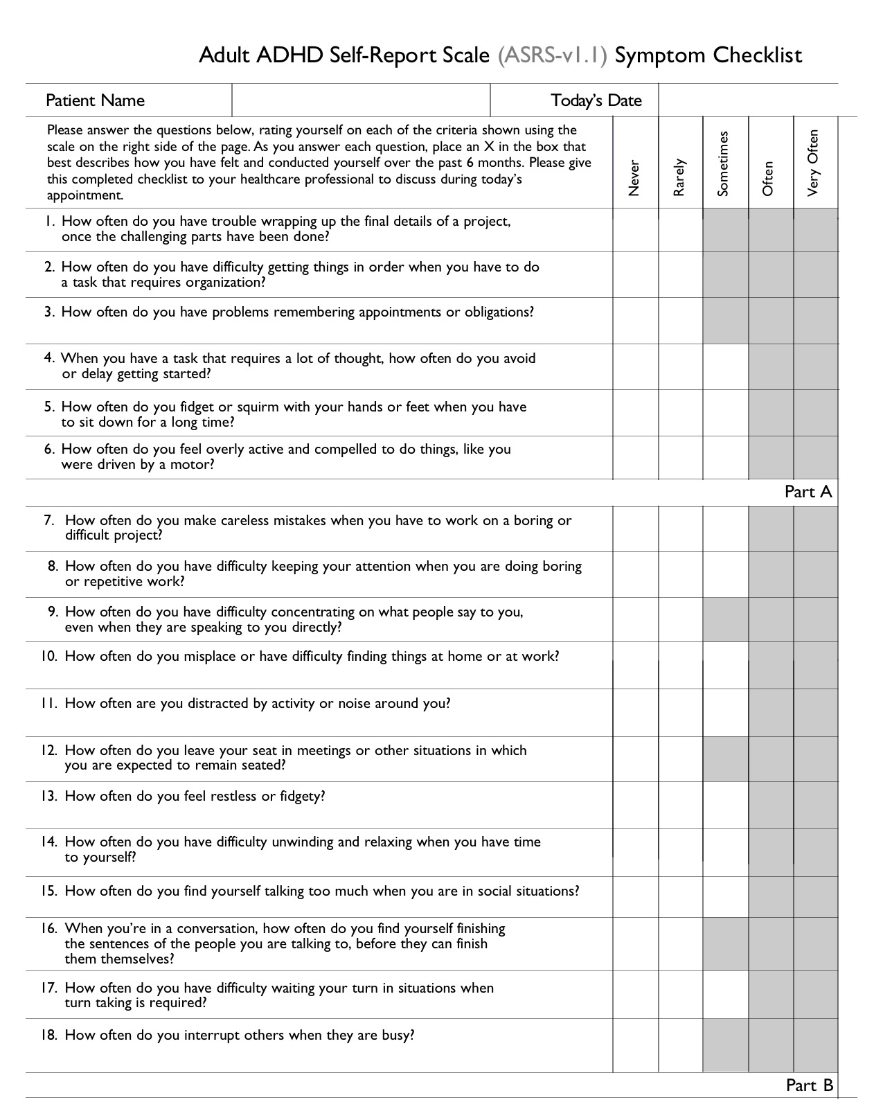 adhd medical form for kids